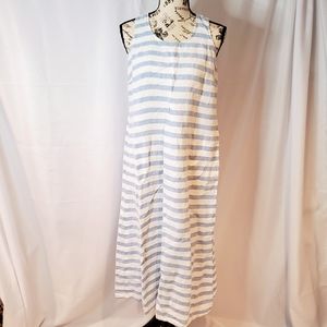 J. JILL LINEN Summer Dress Blue and White Striped